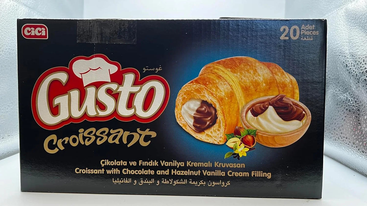 Croissant Gusto Soft Croissant With Chocolate And Hazelnut Vanilla Cream Filling, Breakfast Pastry, Individually Wrapped On The Go Snack (Pack Of 20)