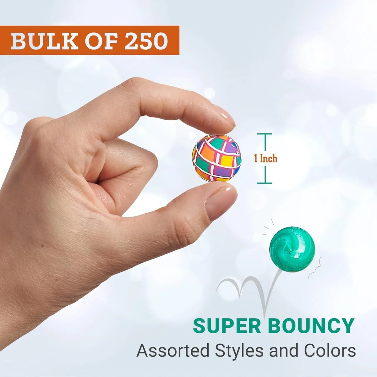 Bedwina 1” Bouncy Balls for Kids Colorful Small Balls Bulk Pack for Parties, 250-Pack