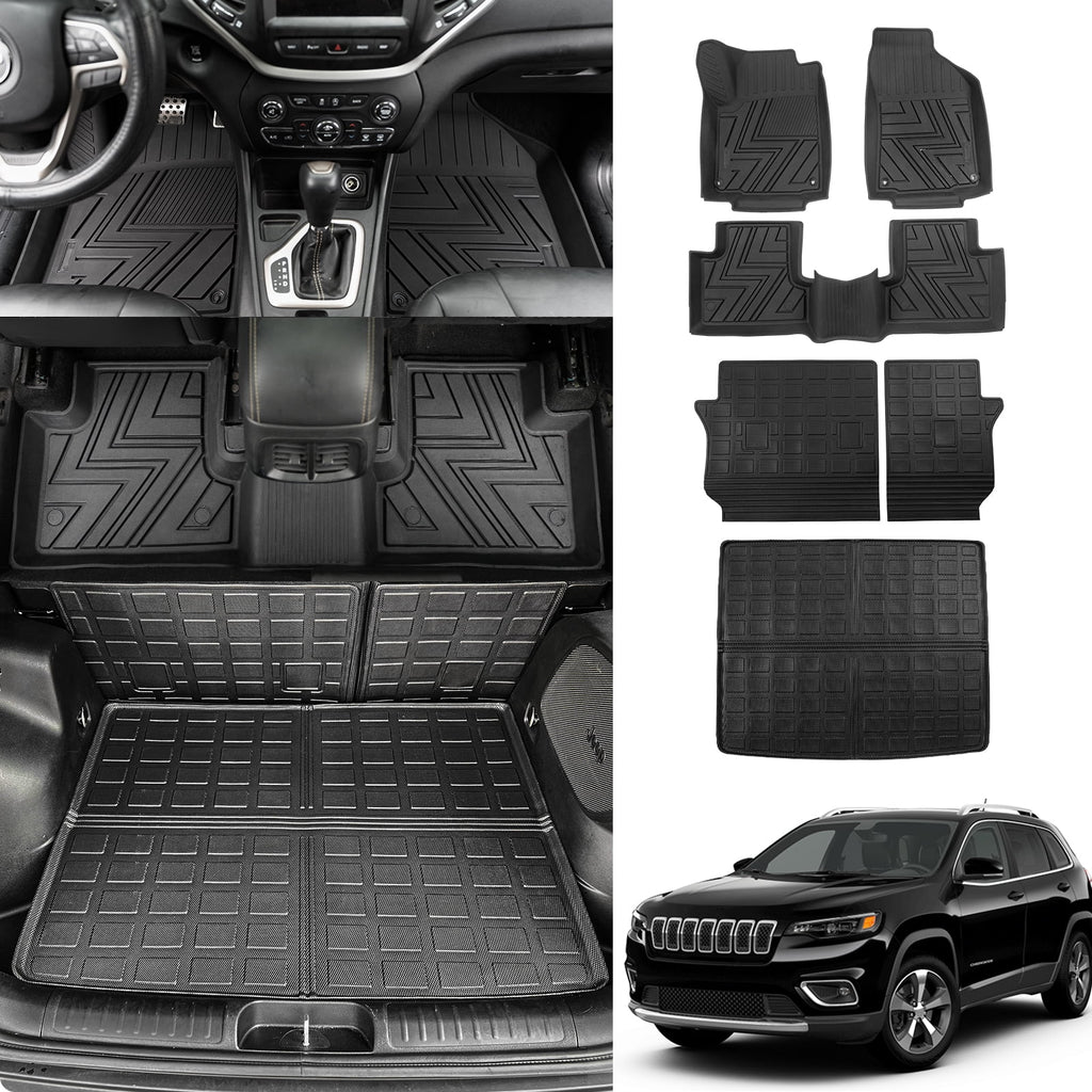 Floor Mats Compatible with 2019-2023 Jeep Cherokee Cargo Liner Trunk Mat TPE All Weather Back Seat Enclosure Protector 2022 Cherokee Accessories (Trunk Mat+Backrest Mats+Floor Mats)