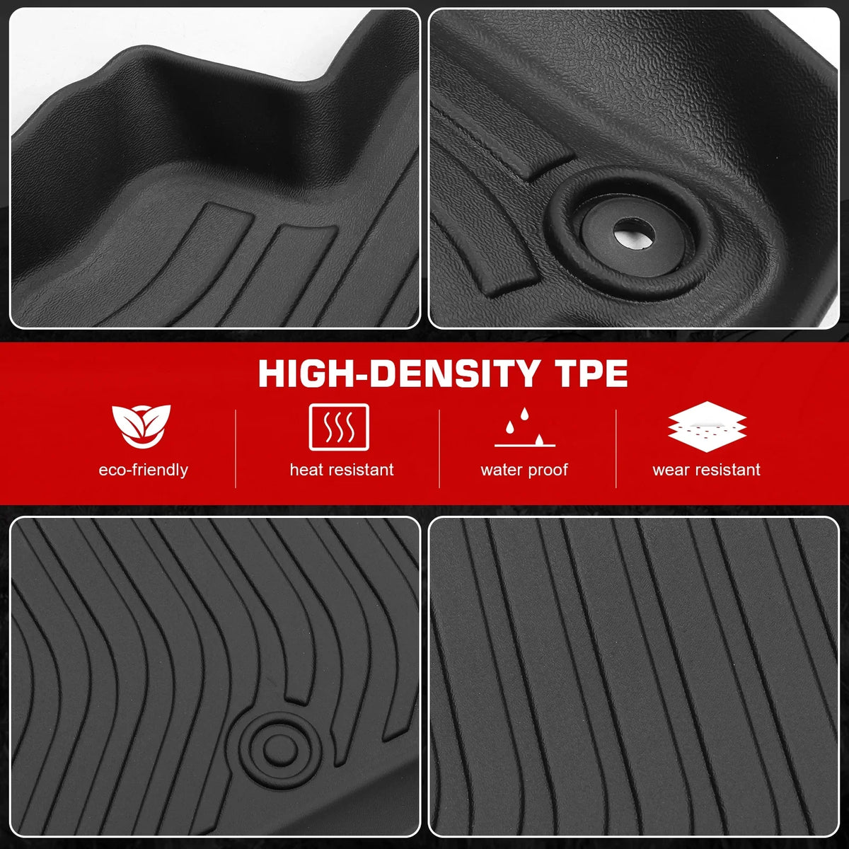 Ikon Motorsports Floor Mats & Trunk Mat Compatible With 2023-2024 Toyota Prius , Black 3D Molded Carpets Liner 1st 2nd Row Front Rear Pad 4PC TPE Thermo Plastic Elastomer All Weather Protector