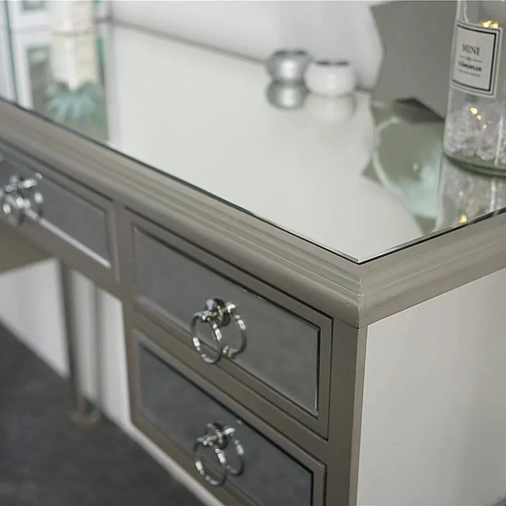 TJUNBOLIFE Mirrored Console Table 5-Drawer Console Sofa Entry Table with Two Drawers Antique Silver/Mirror