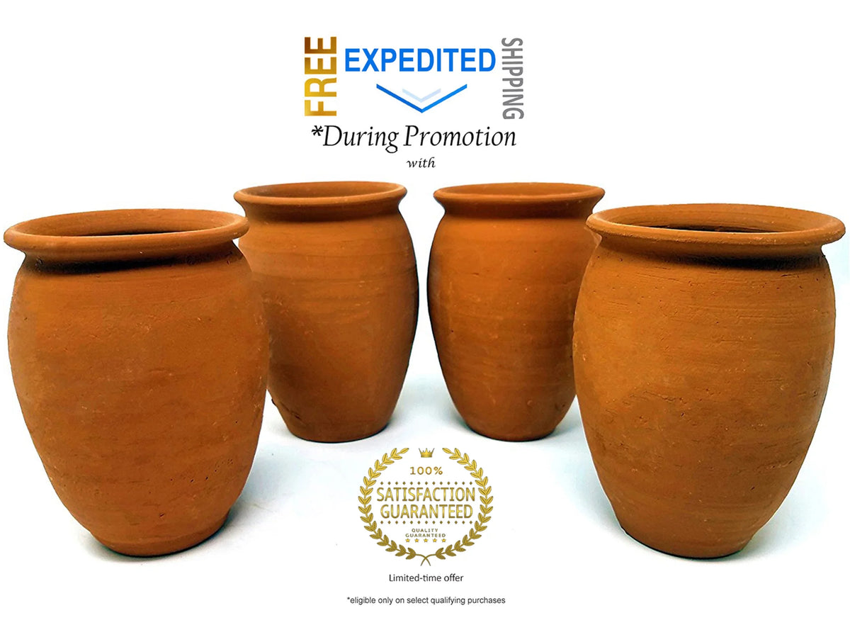 Alondra's Imports Handcrafted, Natural Clay Cups From Mexico (Cantaritos Mexicanos, Fiesta Mexicana) for Hot & Cold Beverages (Cocktail Glasses for Tequila, Margaritas, Mojitos & More), Set of 8