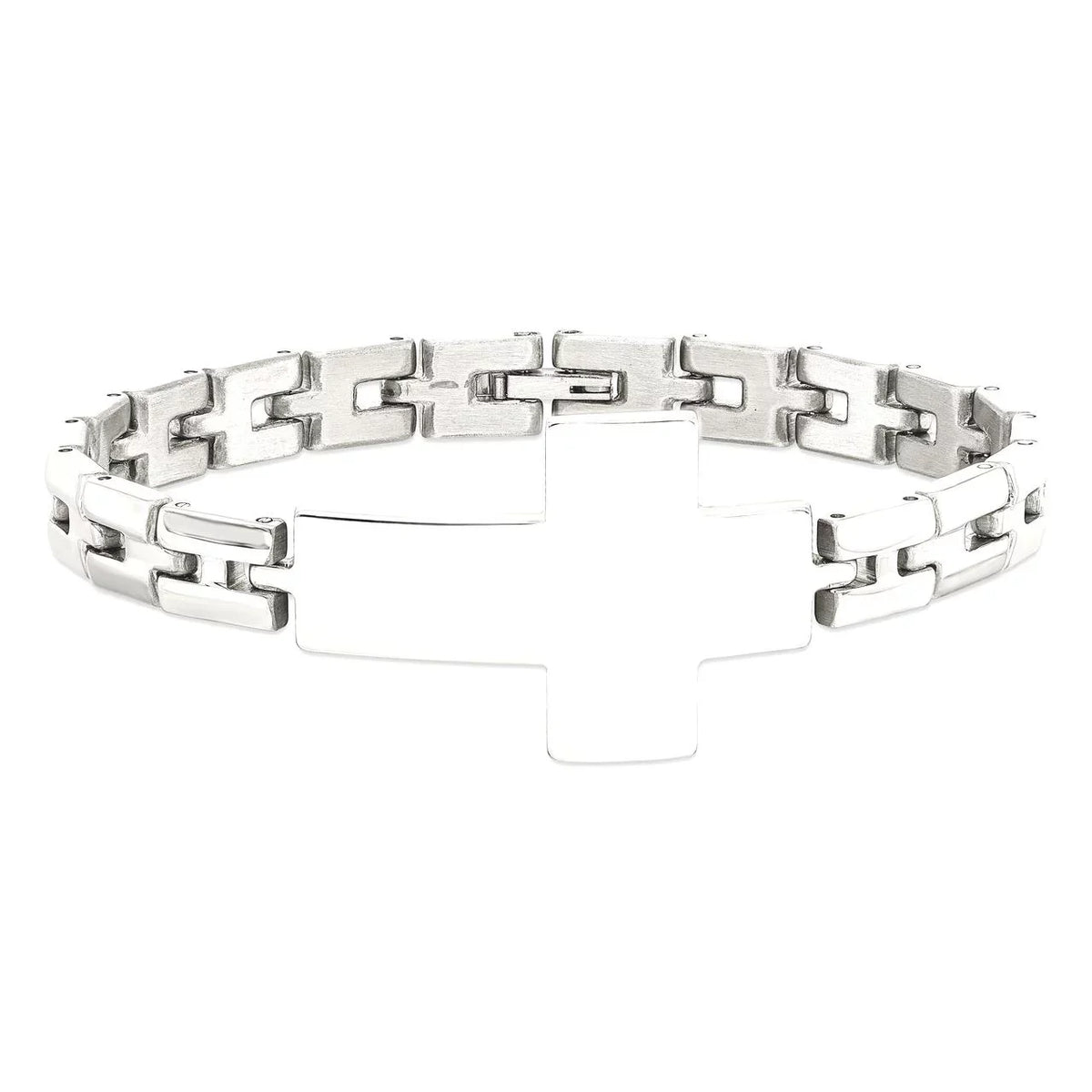 Primal Steel Stainless Steel Polished Cross 8 Inch Link Bracelet
