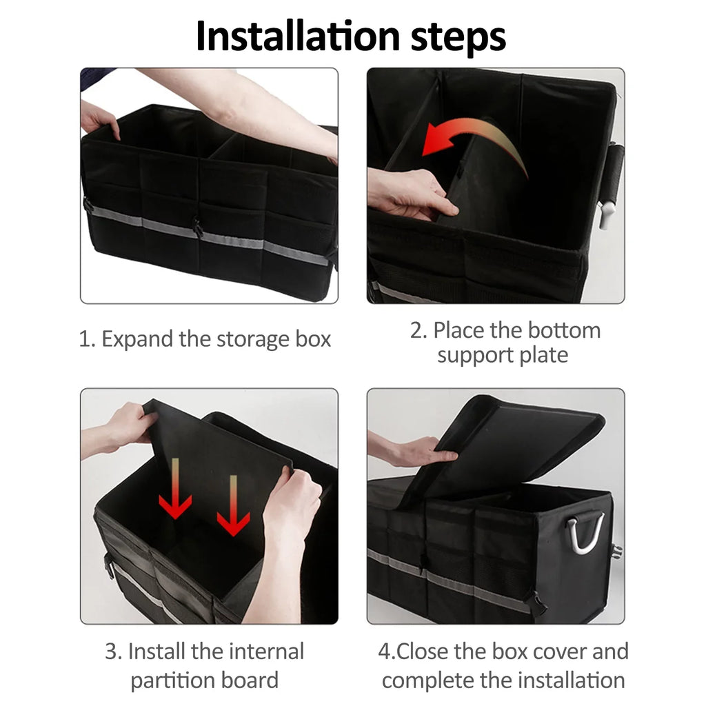 Folding Car Storage Box, Car Trunk Organizer, Oxford Cloth, Reflective Strip, 28L