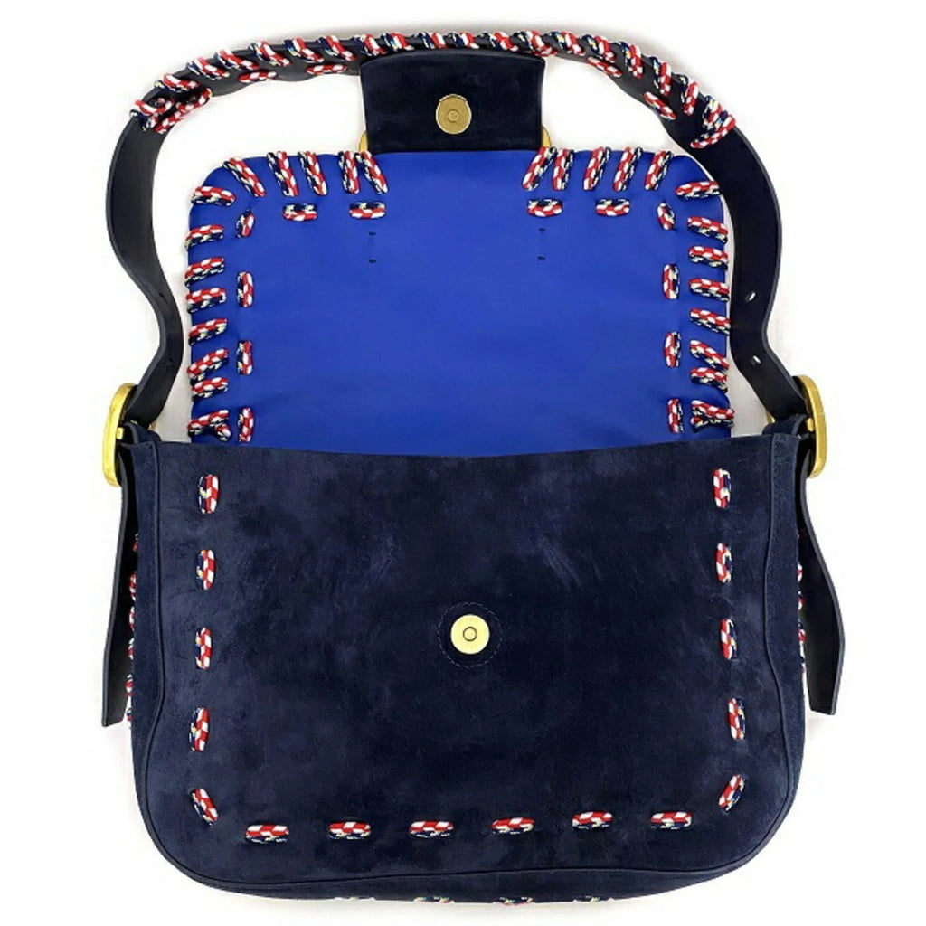 Pre-Owned Tory Burch One Shoulder Bag Navy Multicolor 10005608 01-17 Flap Leather Suede TORY BURCH Ladies (Good)
