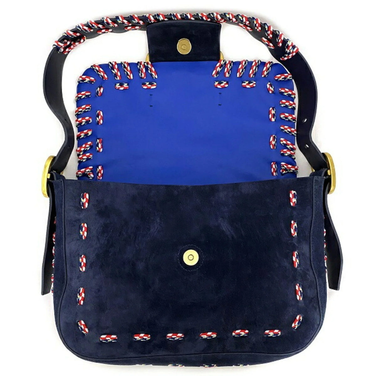 Pre-Owned Tory Burch One Shoulder Bag Navy Multicolor 10005608 01-17 Flap Leather Suede TORY BURCH Ladies (Good)