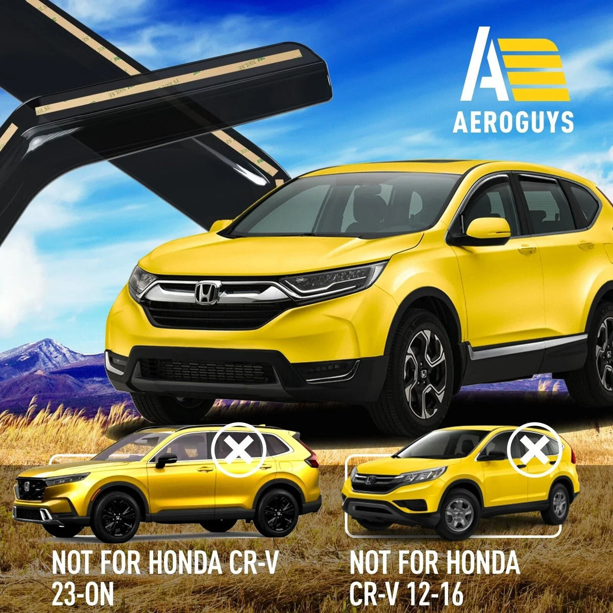 AEROGUYS in-Channel Window Deflectors Extra Resilient Window Visors Rain Guards Fit for Honda CR-V 2017-2022, Sun Visors, Wind Deflectors, Vent Visors, Car Accessories - 4pcs. AG0064
