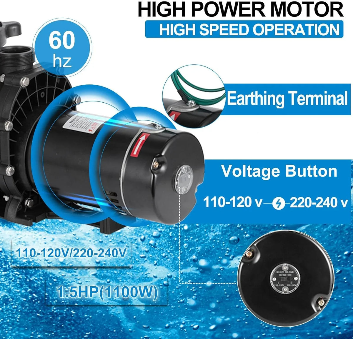 Self Primming Pool Pump, Inground Above Ground Swimming Pool Pump Upgraded 110V/220V Dual Voltage, 1100W 60HZ Single Speed Pumps With Strainer Basket Silent Operation
