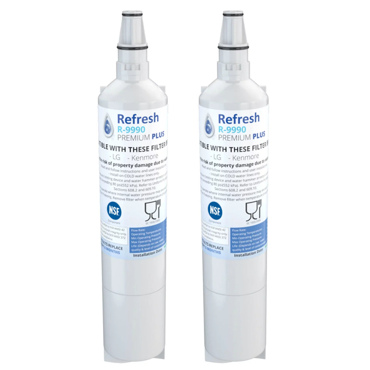 Replacement Water Filter For LG Tier1 RWF1051 -by Refresh (2 Pack)