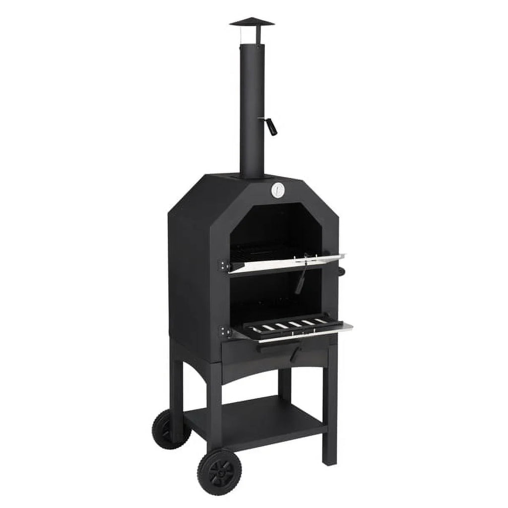 Fithood Outdoor Timber Fired Pizza Oven with Pizza Stone, Pizza Peel, Grill Rack, for Backyard and Camping