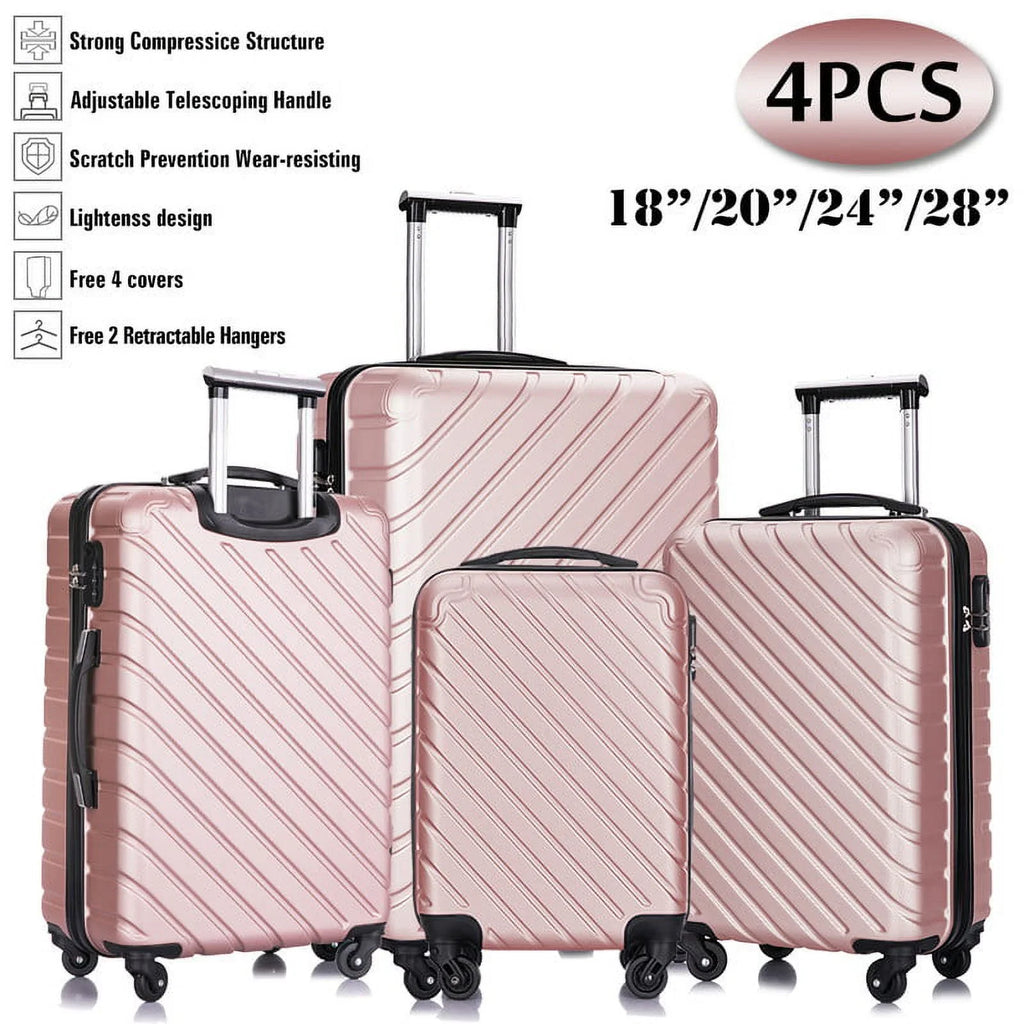 4 Piece Hardshell Luggage Sets,Travel Suitcase,Carry On Luggage with Spinner Wheels Free Enclosure Inside rose gold