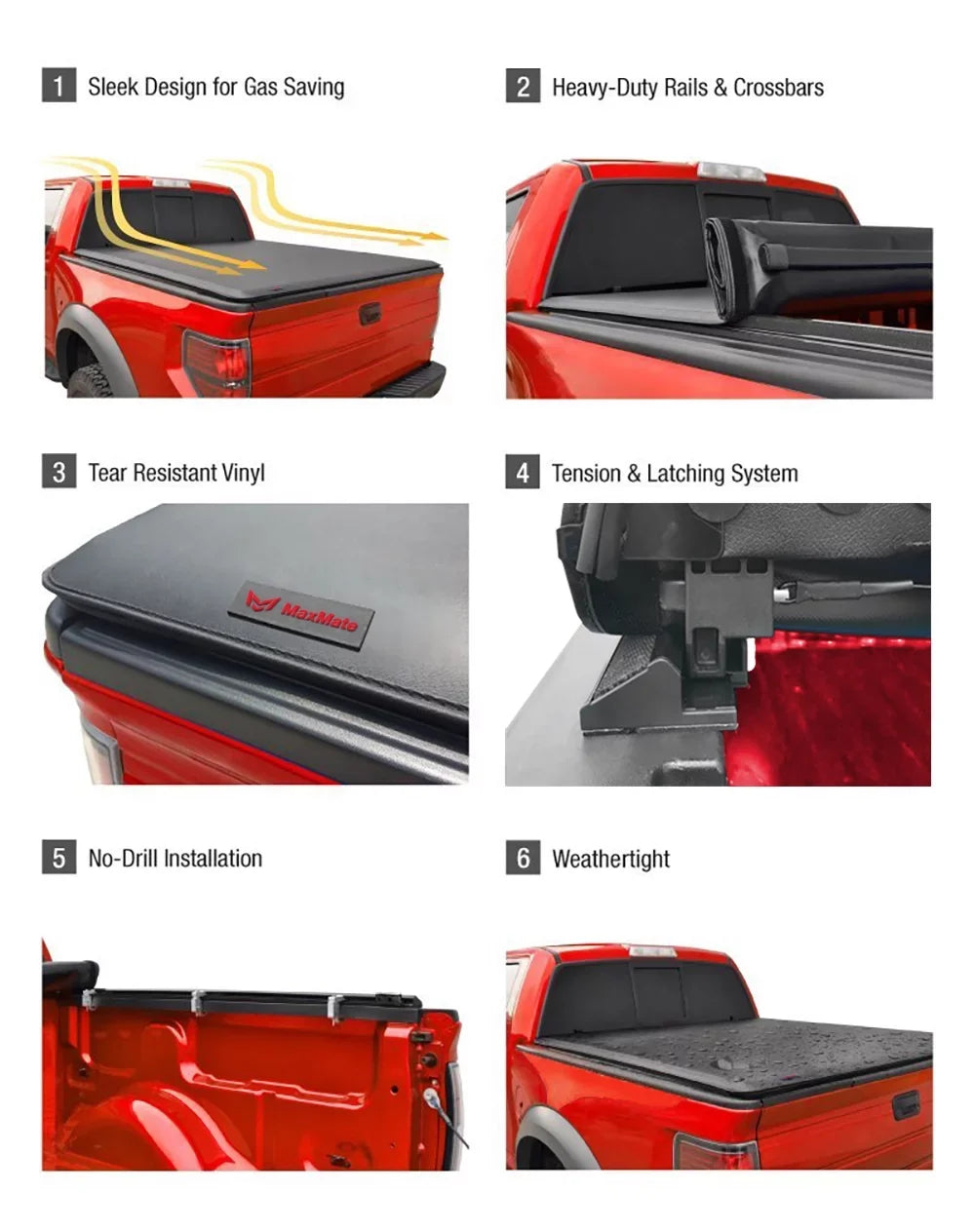 MaxMate Soft Roll-up Truck Bed Tonneau Shield Compatible with 2019-2024 Ford Ranger | 5' (61") Bed | TCF169066