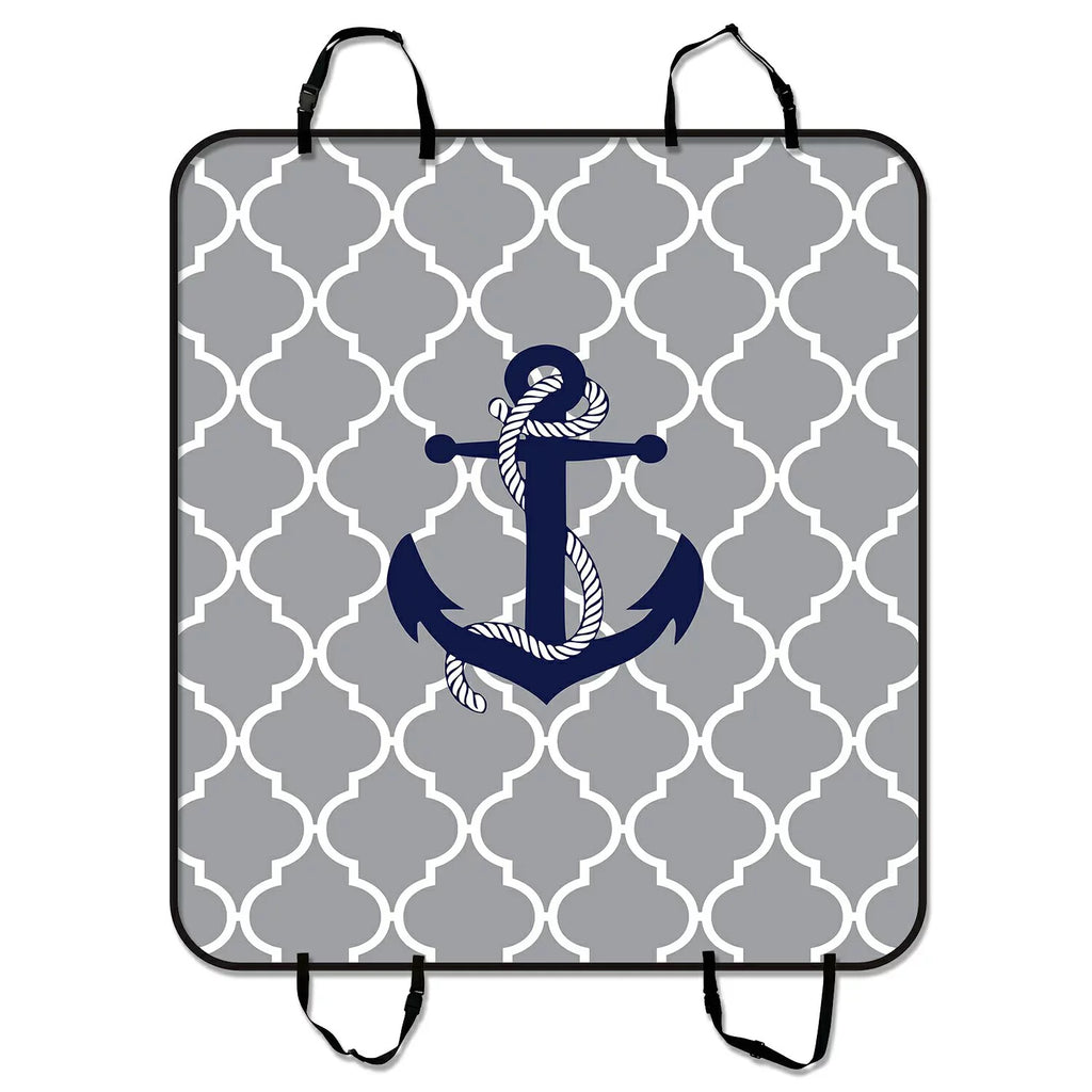 GCKG Grey Quatrefoil With Blue Anchor Pet Car Seat Shield Dog Car Seat Mat Hammock Cargo Mat Trunk Mat For Cars Trucks and SUV 54x60 inches