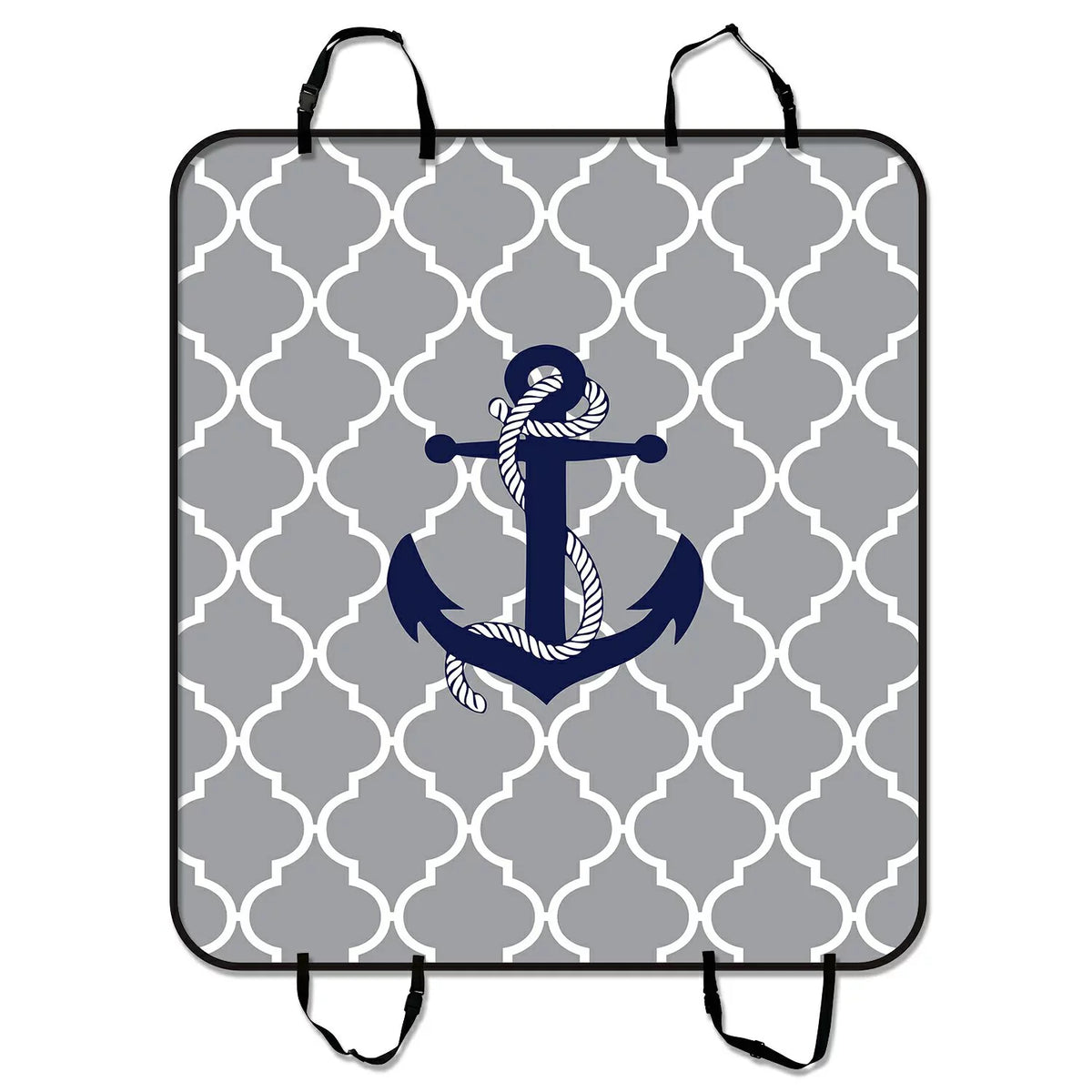 GCKG Grey Quatrefoil With Blue Anchor Pet Car Seat Shield Dog Car Seat Mat Hammock Cargo Mat Trunk Mat For Cars Trucks and SUV 54x60 inches