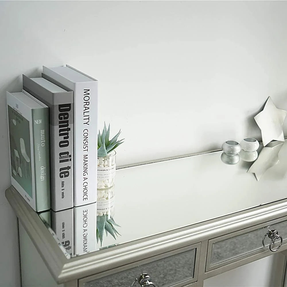TJUNBOLIFE Mirrored Console Table 5-Drawer Console Sofa Entry Table with Two Drawers Antique Silver/Mirror