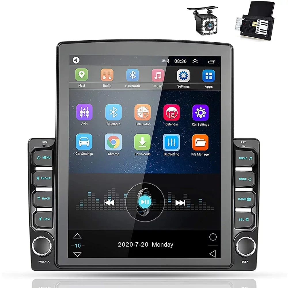 Podofo Double 2 Din 9.7 inch Vertical Touch Screen Car Stereo Radio Android 12 Mirror Link GPS Navi Bluetooth Wifi GPS FM USB with Backup Camera
