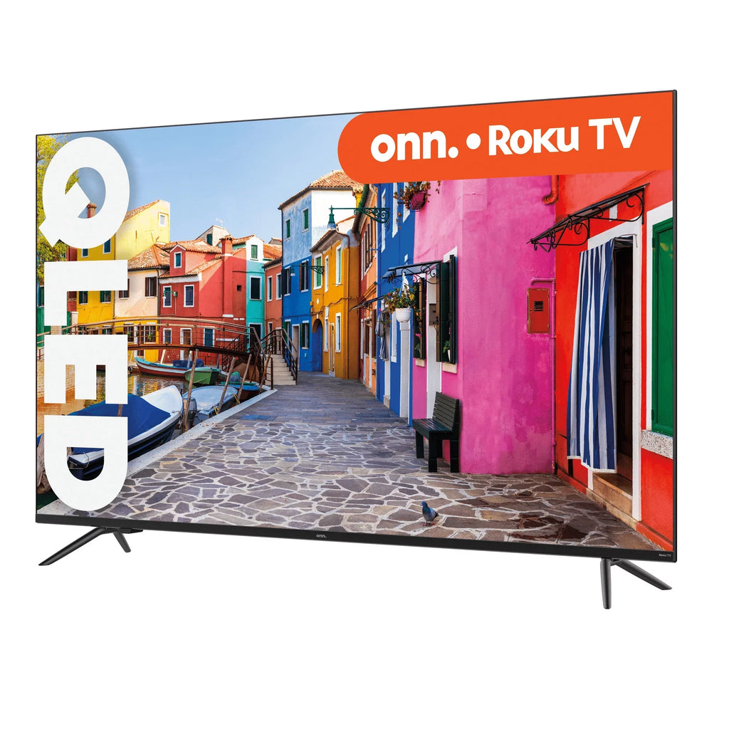 onn. 55” QLED 4K UHD (2160p) Roku Smart TV with Dolby Atmos, Dolby Vision, Local Dimming, 120hz Effective Refresh Rate, and HDR (100071701)