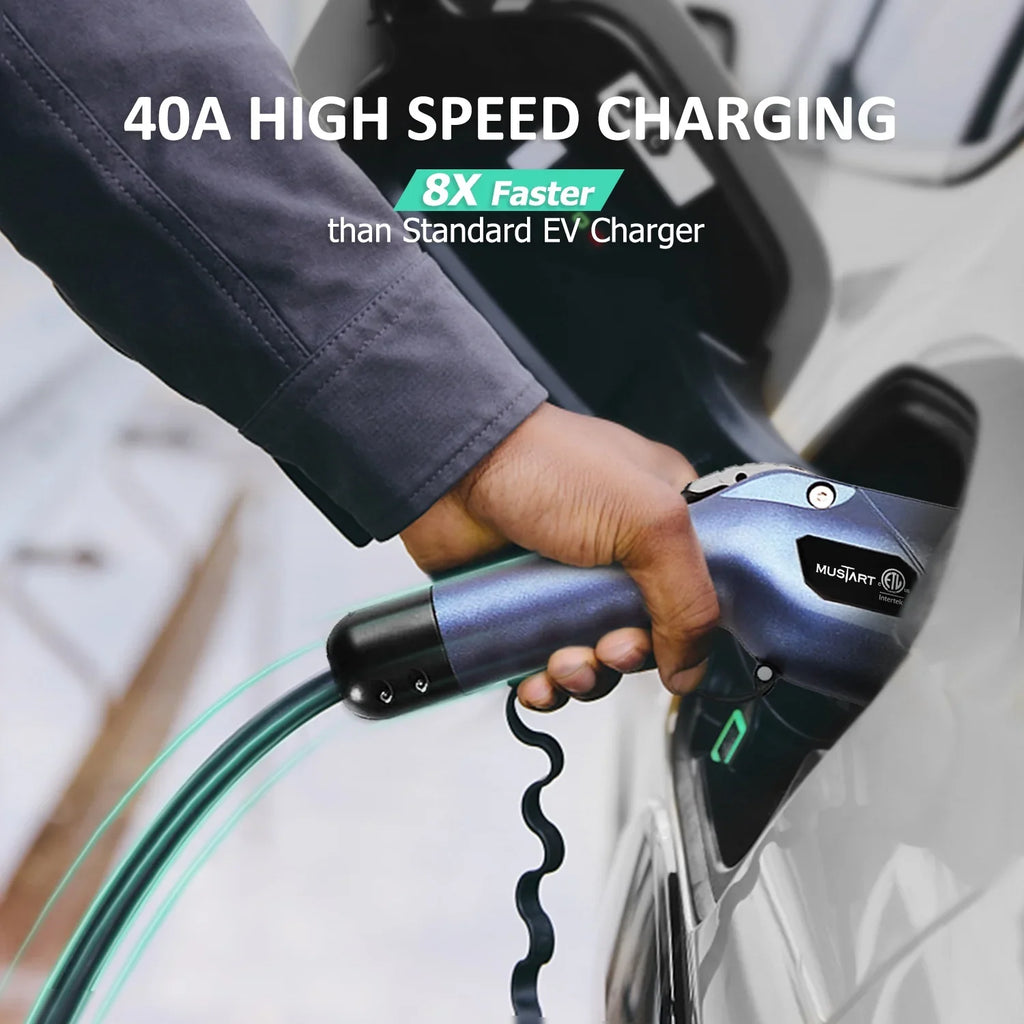 MUSTART Level 2 Wallbox EV Charging station - 240V, 40Amp, NEMA 14-50P, 25 ft charging cord, 3 yr product warranty