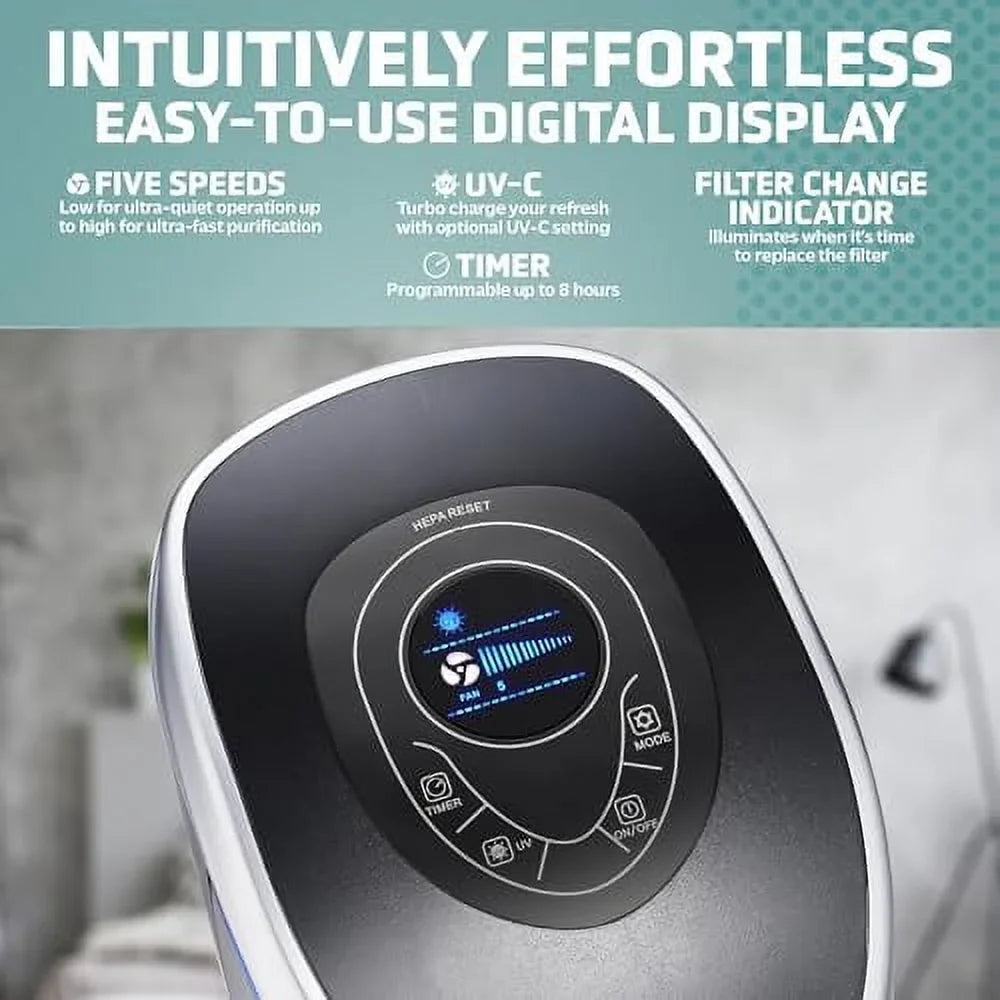 GermGuardian Air Purifier with Genuine HEPA 13 Pet Pure Filter, Removes 99.97% of Pollutants, Protection Large Rooms up to 915 Sq. ft. in 1 Hour, UV-C Light Helps Reduce Germs, 28", Black, AC5250PT