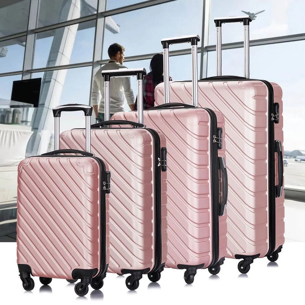 4 Piece Hardshell Luggage Sets,Travel Suitcase,Carry On Luggage with Spinner Wheels Free Enclosure Inside rose gold