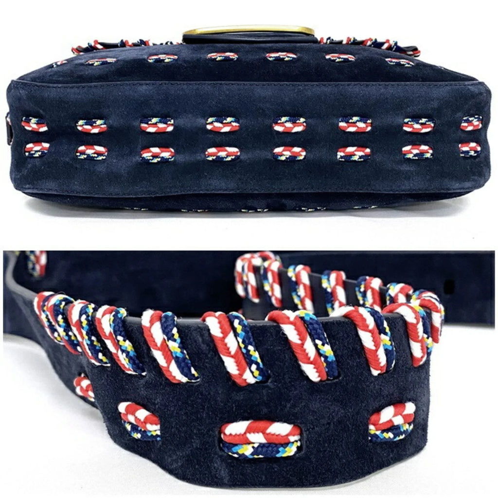 Pre-Owned Tory Burch One Shoulder Bag Navy Multicolor 10005608 01-17 Flap Leather Suede TORY BURCH Ladies (Good)