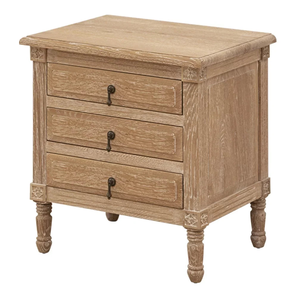 Pellebant Oak Nightstand with 3 Drawers Bedroom Pieces