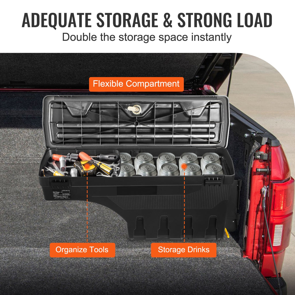 SKYSHALO Truck Bed Storage Box, Lockable Lid, 6.6 Gal/20 L Waterproof ABS Wheel Well Tool Box, Compatible with Chevrolet Silverado 1500 GMC Sierra 1500 2019-2021, Black, Passenger Side