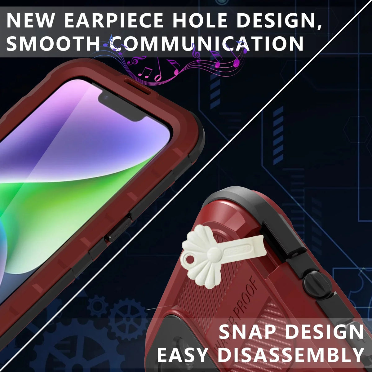 for iPhone 14 Plus Case Waterproof Shockproof Dustproof Full-Body Sturdy with Camera Lens Protection and Built-in Screen Protector,Underwater Full Sealed Enclosure for iPhone 14 Plus, Red