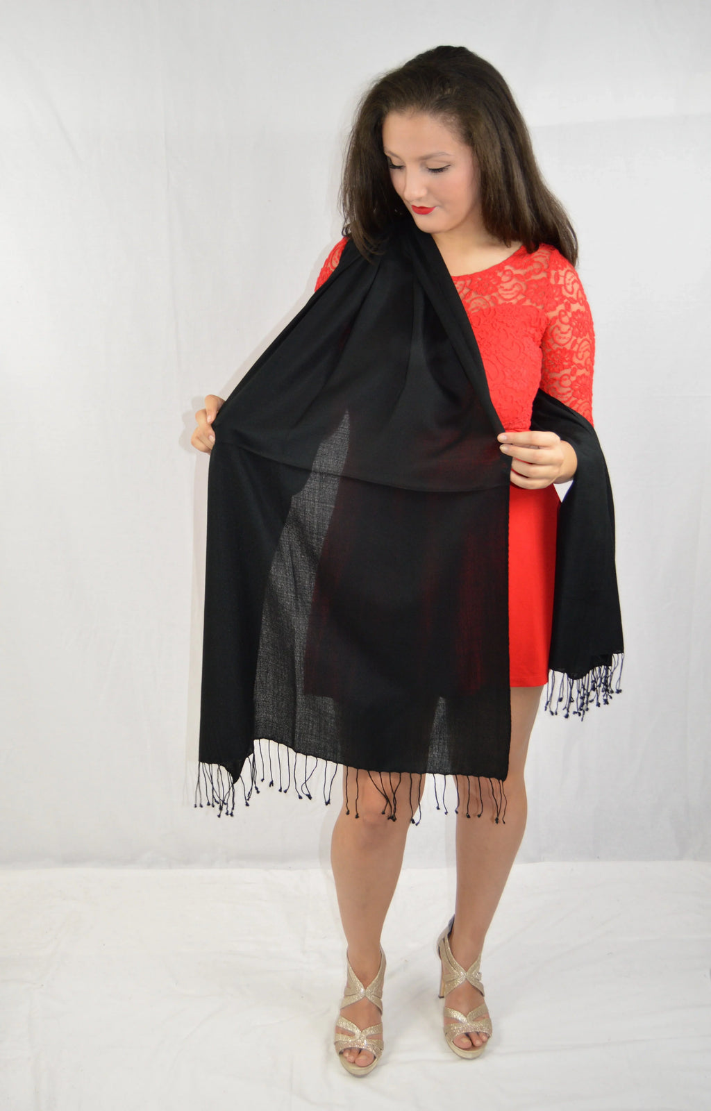 Fancy Shawl/Sheer Shawl/Summer Shawl/Water Pashmina Shawl/Light weight Shawl/Evening Shawl/Pashmina Shawl/Scarf/Scarves (Black Regular Shawl)