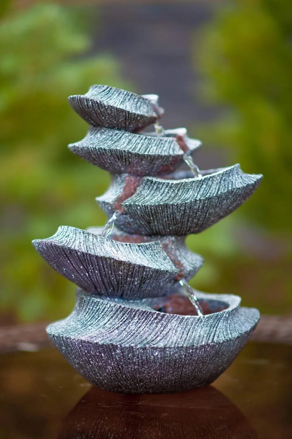 Modern Stone Tiers 14" Fountain W/LED Light: Small Indoor/Outdoor Water Feature For s, Entryways, Gardens & Patios. Hand-Crafted Style HF-B16-14LT