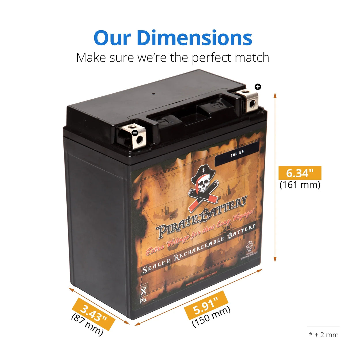 Pirate Battery YTX16L-BS (16L-BS 12 Volt,14 Ah, 230 CCA) Jet Ski Battery for Kawasaki Js750 Sx Zx 1995