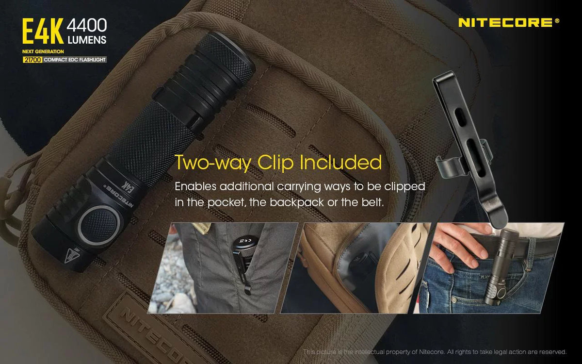Combo: NITECORE E4K Next generation Flashlight - 4400Lm w/NL2140 and NL2150HPR Batteries +UI1 USB Charger and Eco-Sensa USB Cord
