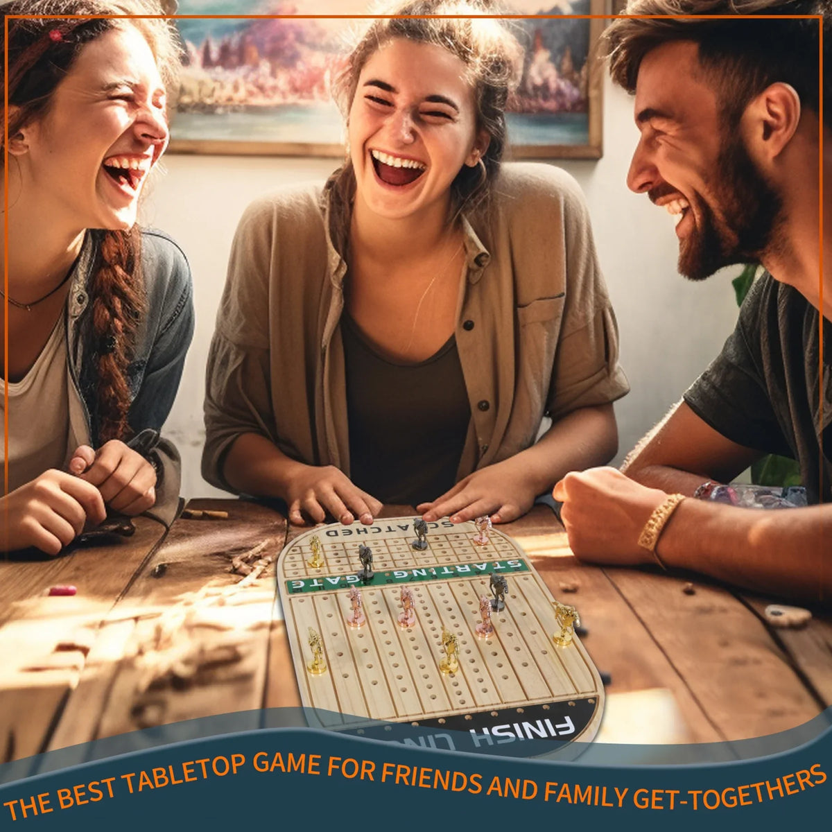 Horse Race Board Game Racing Game Thickened Pine with 11 Luxurious Sturdy Classic Metal Horses with 4 dice and 2 Boxes of Cards Across Finish Line Horse Racing Game