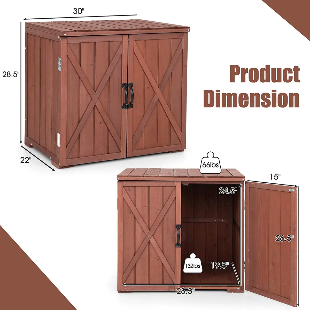 30" Outdoor Storage Box, Timber Storage Deck Box W/Spacious Inner Space & Countertop, Tool Storage Cabinet for Backyard Garden Porch, Easy Assembly, 30" x 22" x 28.5" (Brown)