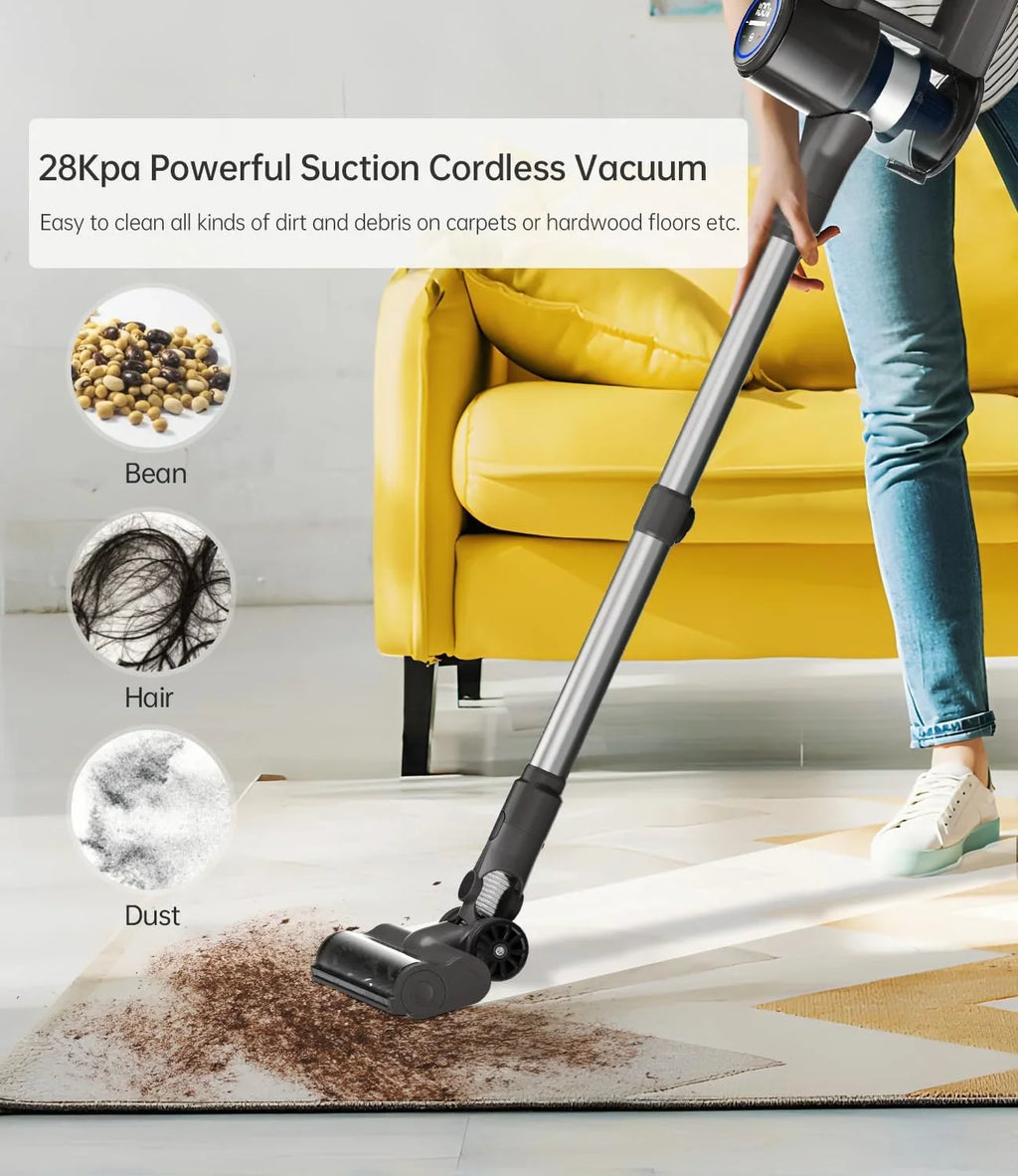 Cordless Vacuum Cleaner 28KPA, Stick Vacuum Cleaner Cordless with 7 Power Modes, 50 Mins RunTime Vacuum Cleaners for Home Lumber Floor and Carpet, Pet Hair