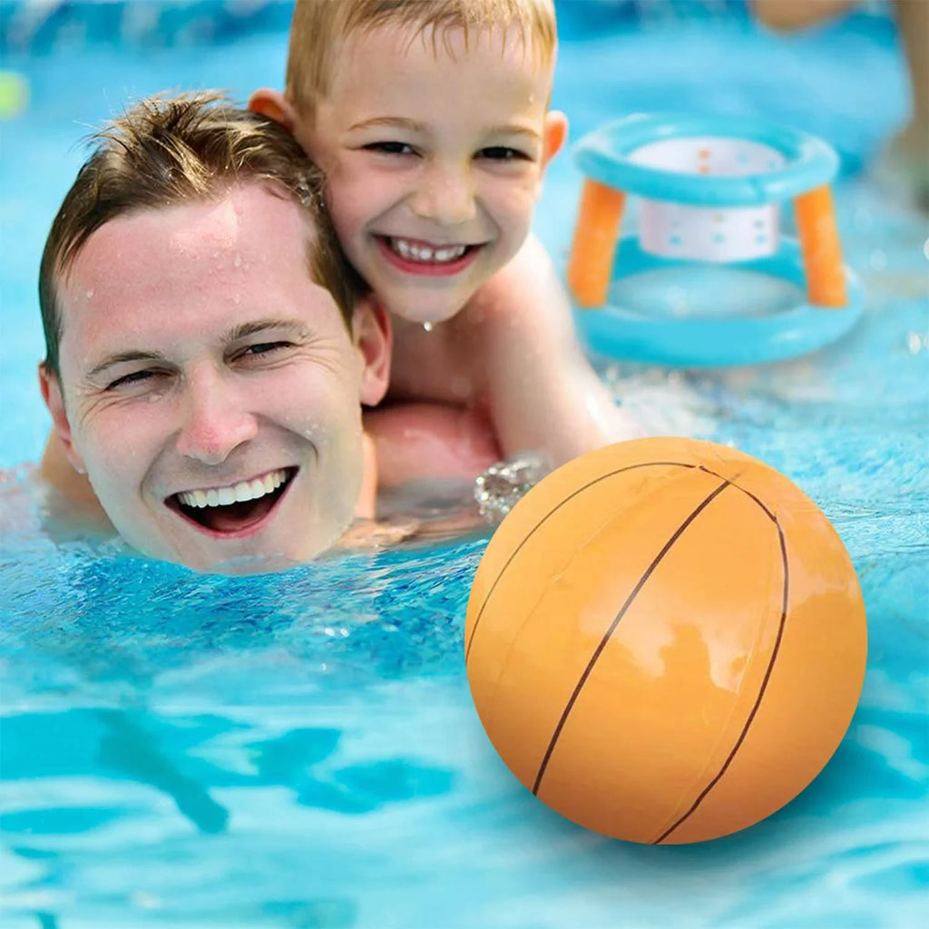 Blossom Pool Basketball Hoop and Pool Volleyball Set with Pool Net, Weight Bags - 2-in-1 Inflatable Floating Swimming Pool Games for Family | Light Blue