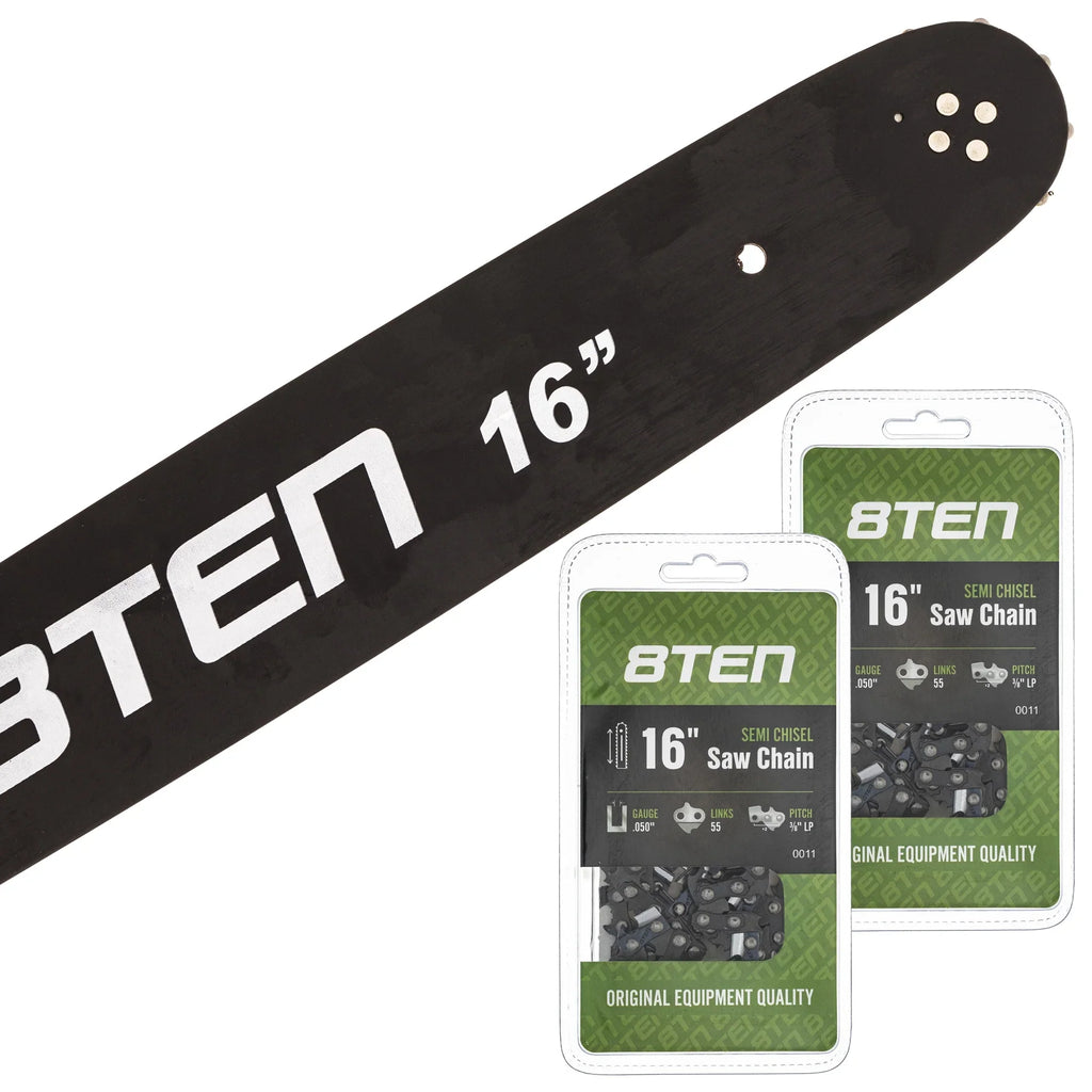 8TEN Chainsaw Guide Bar and 2 Chains for Stihl 09 010 017 MS 170 180 250 251 160SDEA074 91VXL055G 16 inch .050 .375 MK1002915