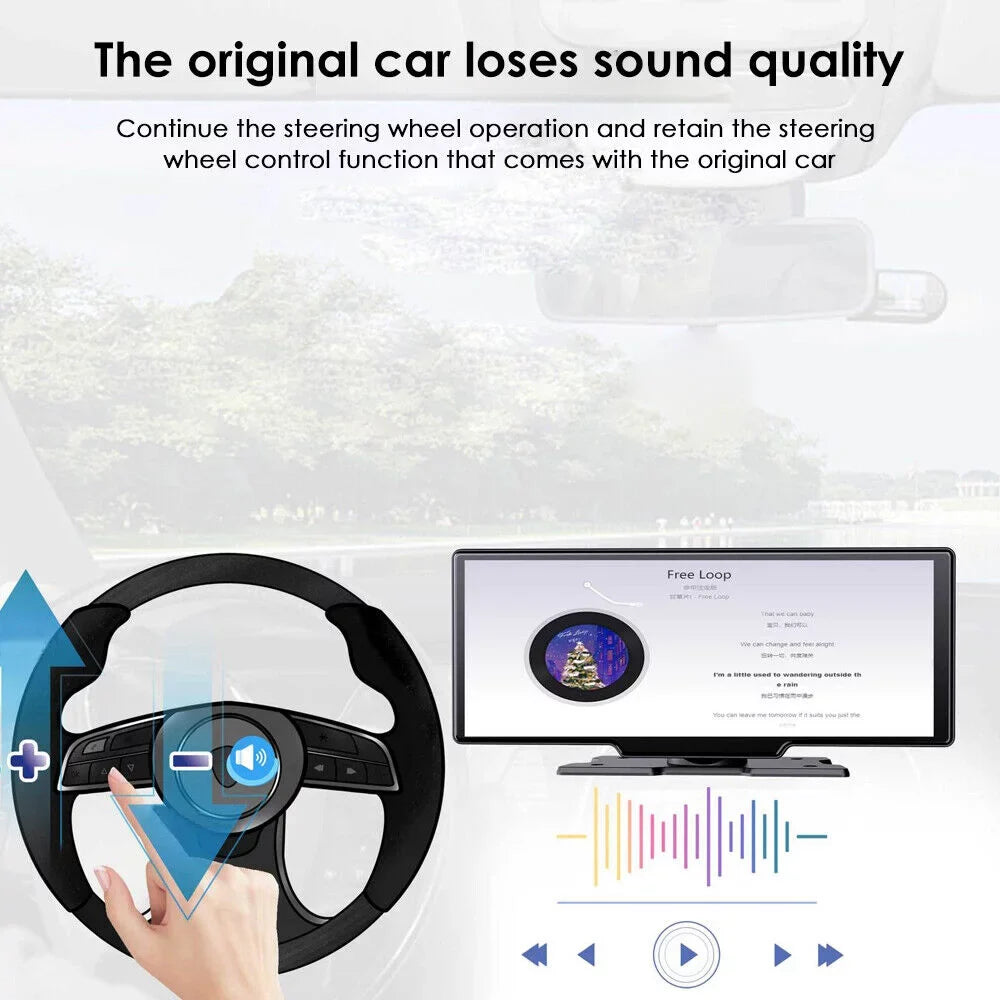 KingFurt T91 Touch Screen Wireless Dash Cam - Dual Lens, Bluetooth Connected, 2K Resolution, 10.26'' IPS Screen, WiFi Enabled