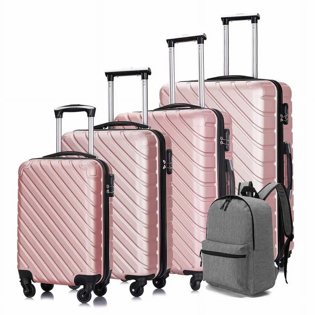 4 Piece Hardshell Luggage Sets,Travel Suitcase,Carry On Luggage with Spinner Wheels Free Enclosure Inside rose gold