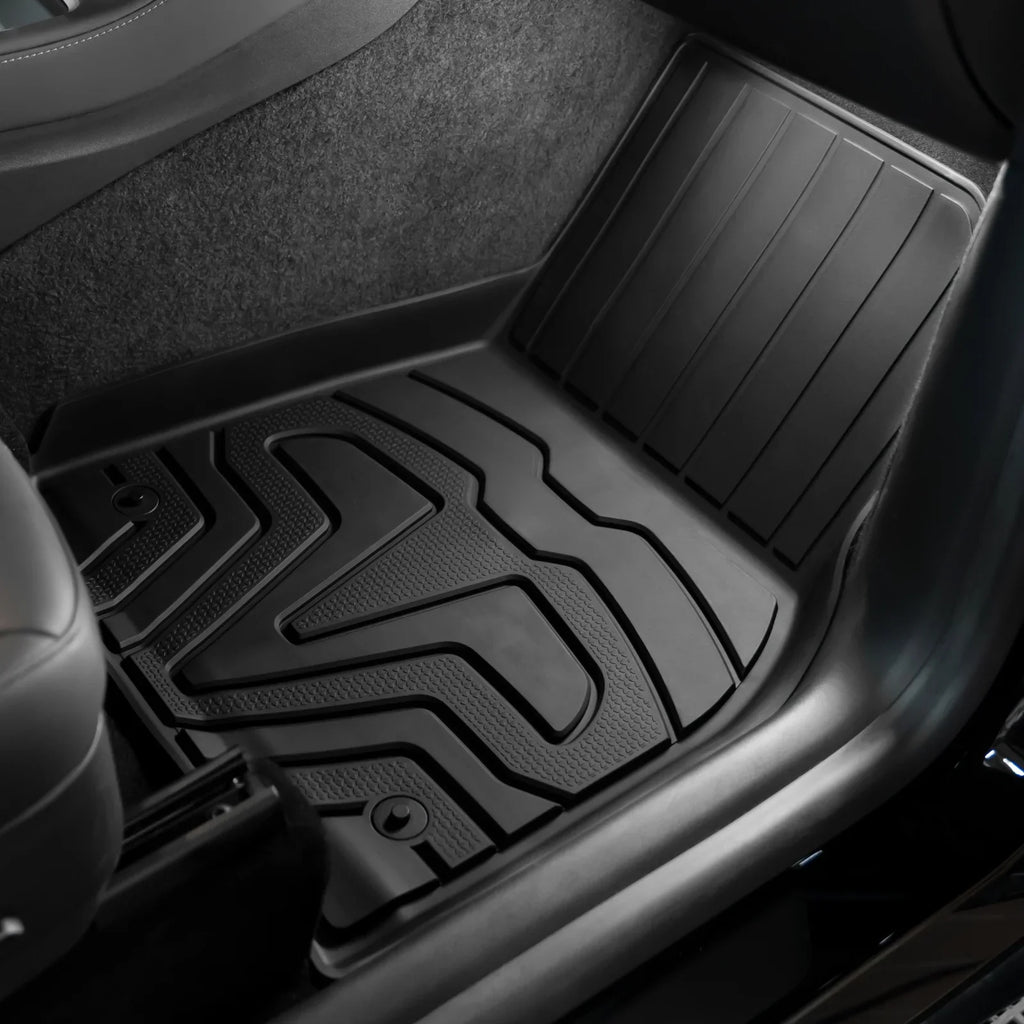 Ikon Motorsports 3D TPE Floor Mats + Trunk Mat Compatible with 2020-2023 Tesla Model Y, All Weather Floor Liners, Front & 2nd Row Full Set Custom Protection Heavy Duty Rear Tray Cargo Mats, Black
