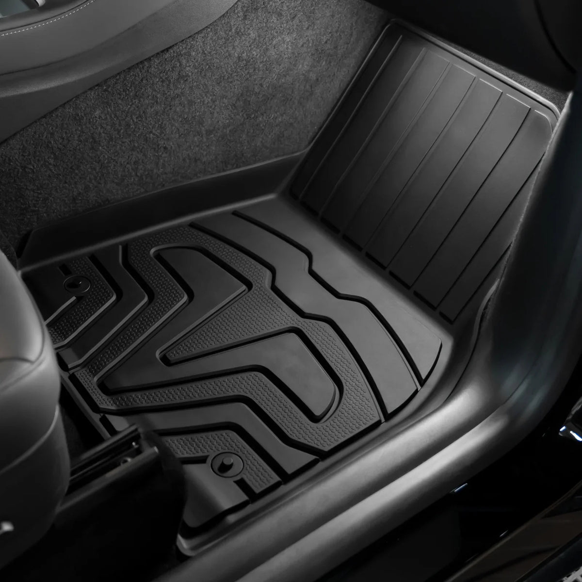 Ikon Motorsports 3D TPE Floor Mats + Trunk Mat Compatible with 2020-2023 Tesla Model Y, All Weather Floor Liners, Front & 2nd Row Full Set Custom Protection Heavy Duty Rear Tray Cargo Mats, Black
