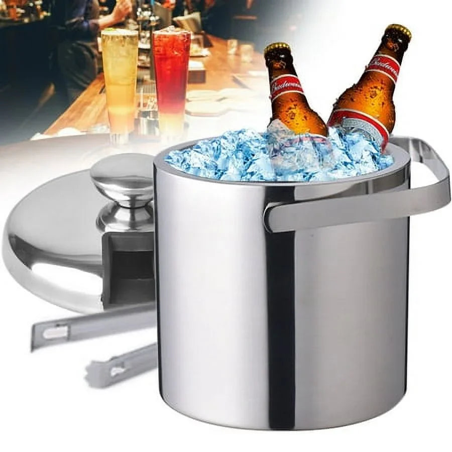 Double-Wall Stainless-Steel Insulated Ice Bucket With Lid & Ice Tong 1300 ML