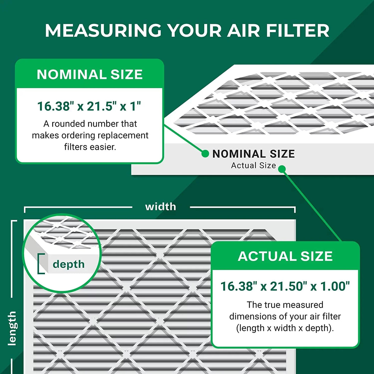 Filterbuy 16.38x21.5x1 MERV 11 Pleated HVAC AC Furnace Air Filters (3-Pack)