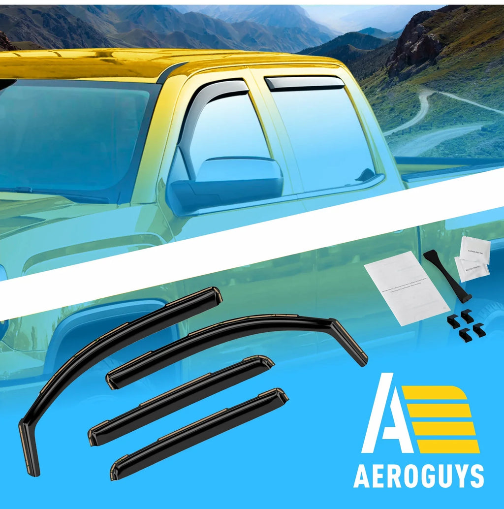 AEROGUYS In-Channel Window Deflectors Extra Long-lasting Window Visors Rain Guards Fit for Chevrolet (Chevy) Silverado 1500 2014-2018 Crew Cab, Sun Visors, Wind Vent Visors, Truck Accessories -4pcs. AG0421