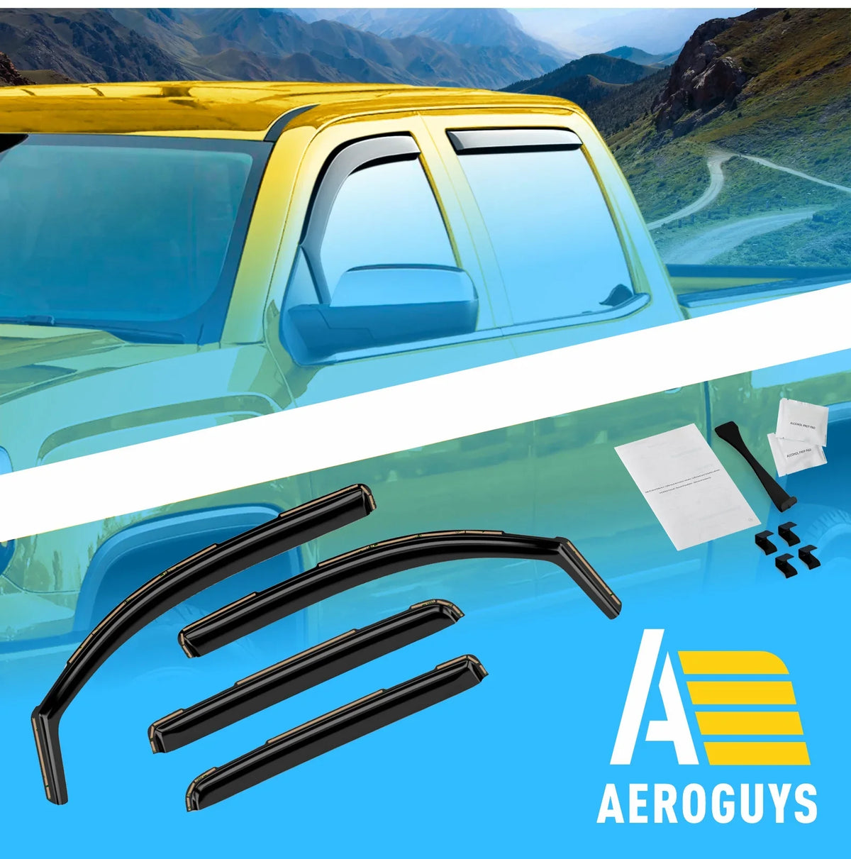 AEROGUYS In-Channel Window Deflectors Extra Long-lasting Window Visors Rain Guards Fit for Chevrolet (Chevy) Silverado 1500 2014-2018 Crew Cab, Sun Visors, Wind Vent Visors, Truck Accessories -4pcs. AG0421