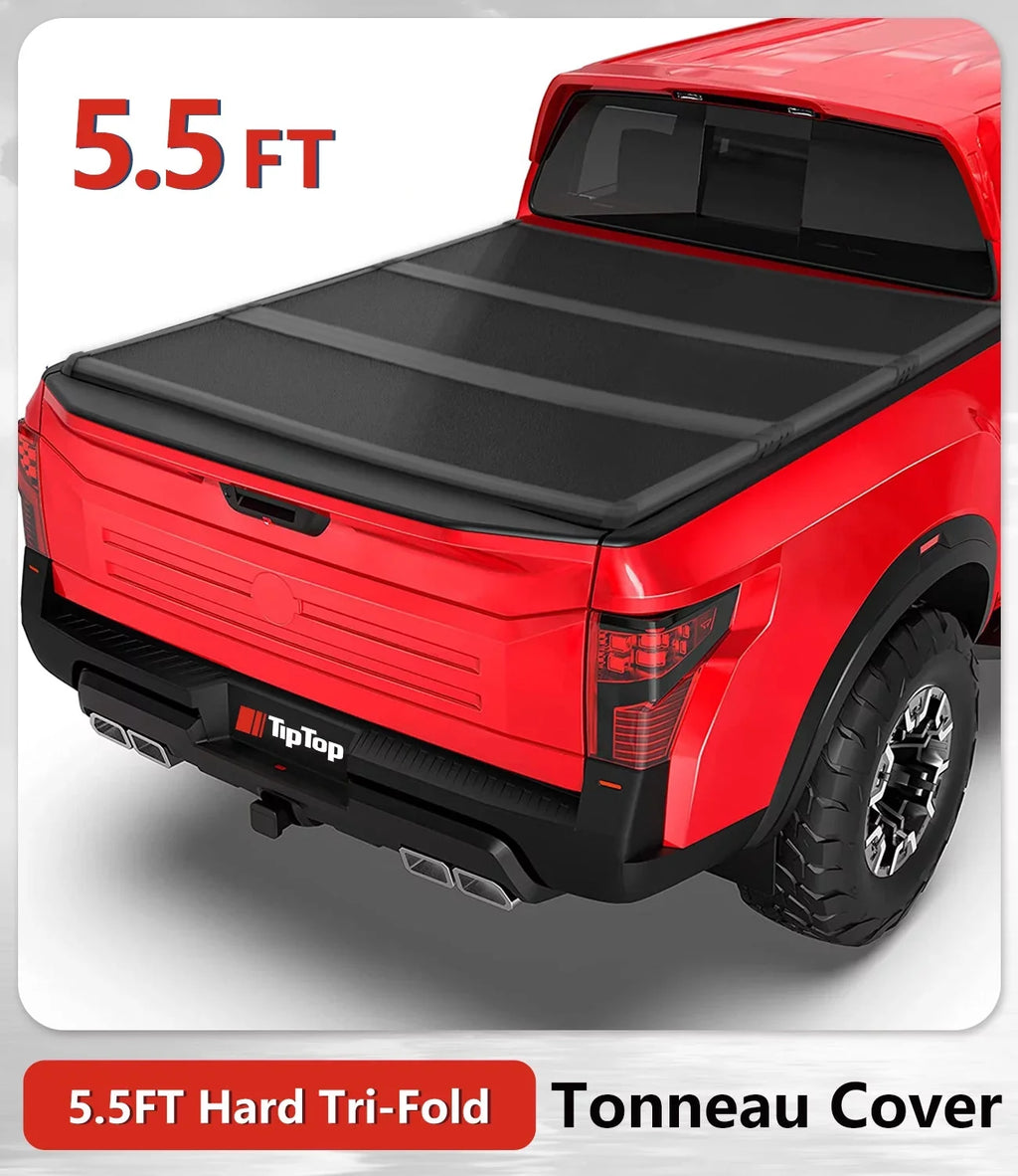 TIPTOP Tri-Fold Hard Tonneau Enclosure Truck Bed FRP On Top For 2017-2023 Nissan Titan 5.5ft Bed (67") w/o Titan Box | TPM3 |For Models With or Without The Deck Rail System|