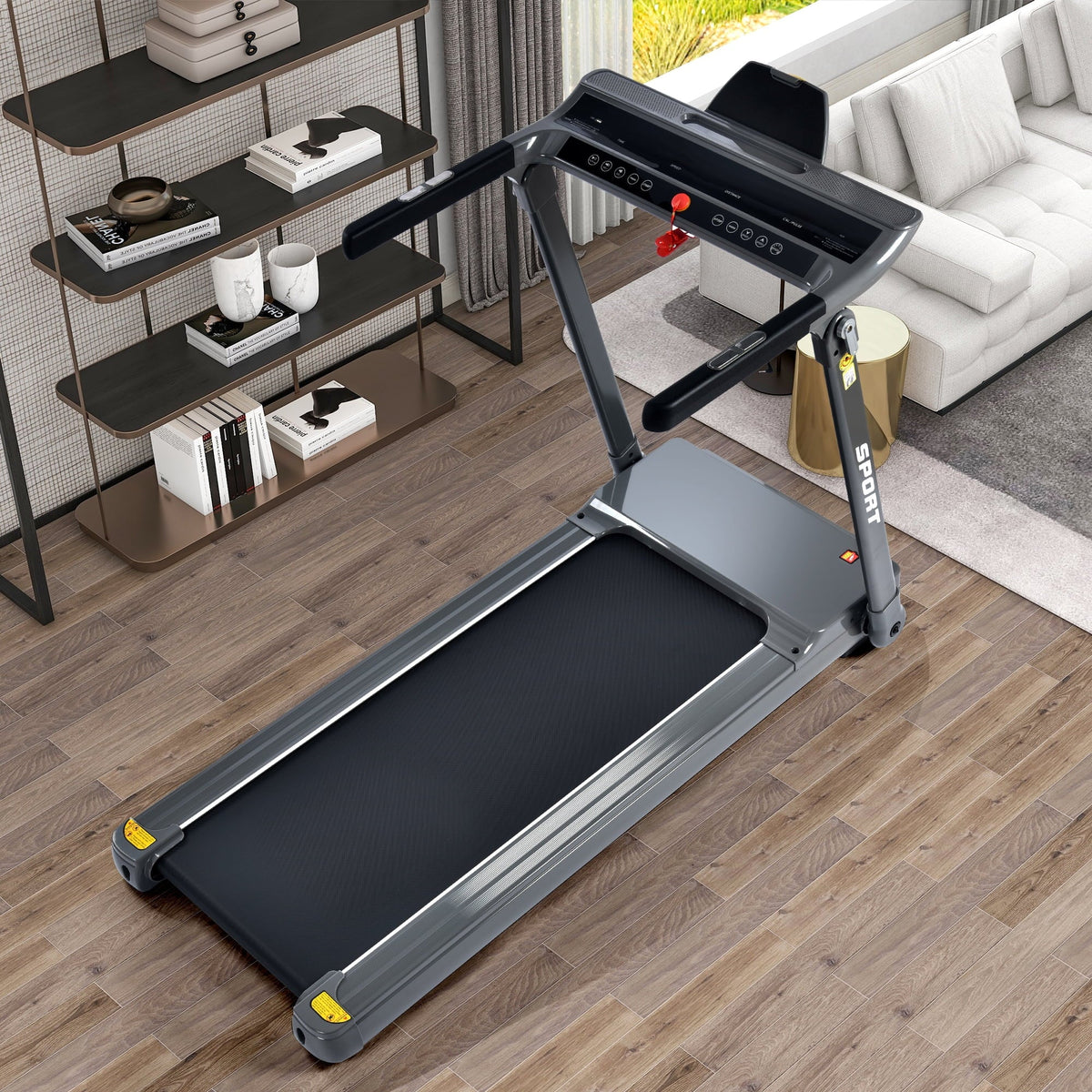 Dcenta Folding Electric 3.5HP Treadmill Medium Running Machine Motorised Gym 330lbs；Portable Compact Treadmill Foldable for Home Gym Fitness Workout Jogging Walking,Electric Motorized 14KM/H