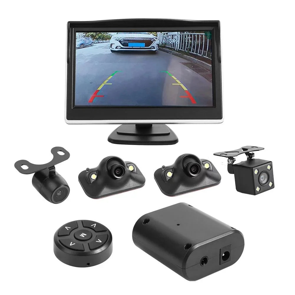 Jocestyle 360 Degree Bird View System 4 Camera Car DVR Recording Cam with 5in Monitor