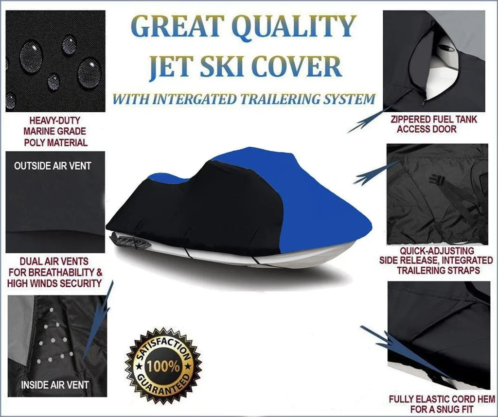 BLACK / BLUE HEAVY-DUTY, 600 DENIER Enclosure Compatible for Polaris Freedom 2002 2003 2004 Jet Ski Trailerable Shield