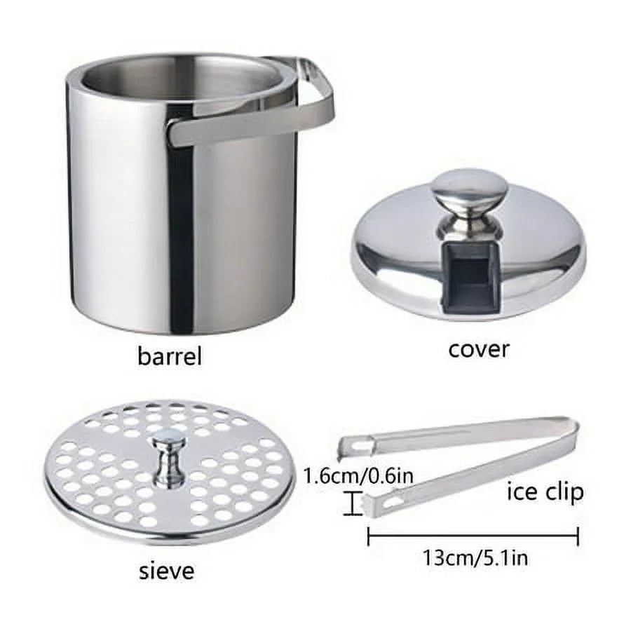 Double-Wall Stainless-Steel Insulated Ice Bucket With Lid & Ice Tong 1300 ML